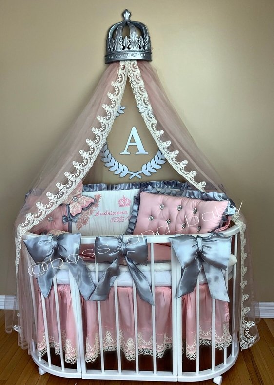 Personalized Luxury Baby Girl Crib Bedding Set – Elegant
