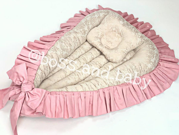 Comfortable Peach Baby Nest Lounger for Girls – Customizable Co-Sleeper