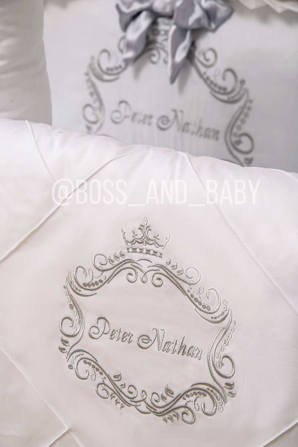 Royal White & Silver Baby Crib Bumper Set