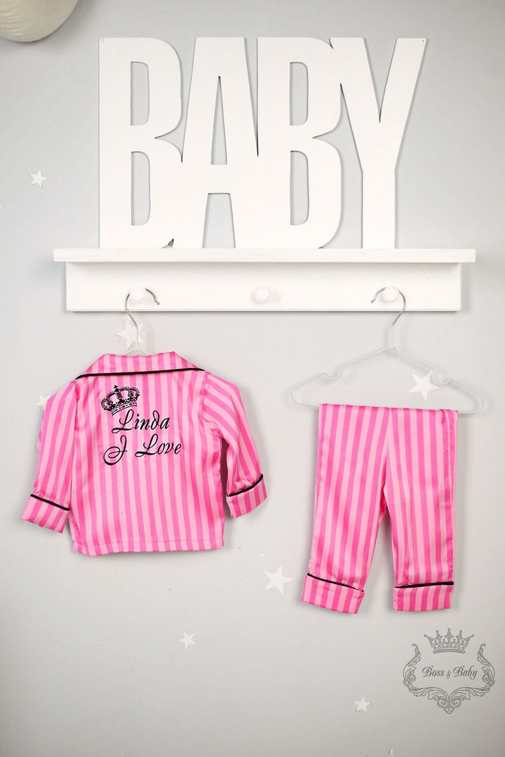 Personalized Pink Silk Baby Pajamas Set with Monogram