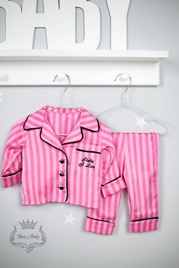 Personalized Pink Silk Baby Pajamas Set with Monogram