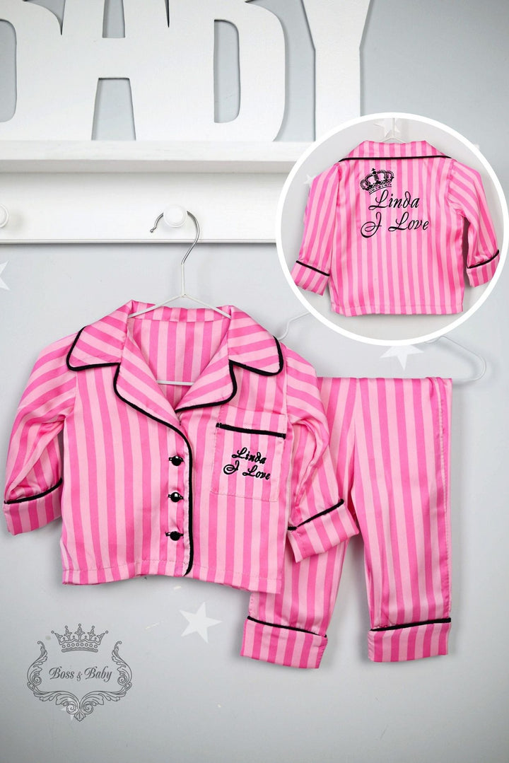 Personalized Pink Silk Baby Pajamas Set with Monogram