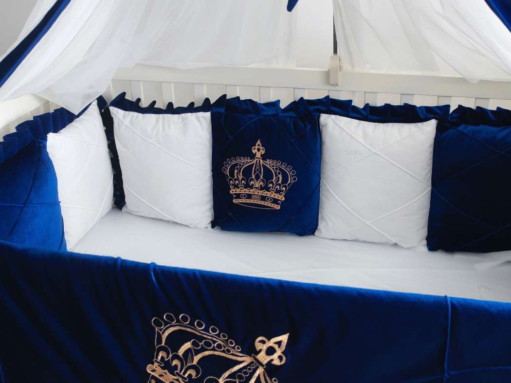 Luxury Blue & White Velvet Baby Bedding Set – Customizable