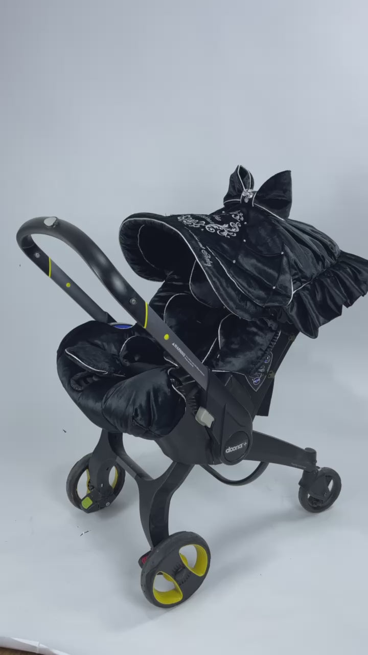 Customized Black Velvet Baby Car Seat & Stroller Cover – Rhinestone Canopy
