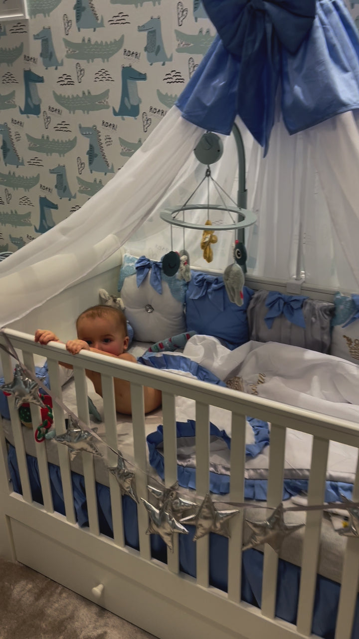 Luxury Blue & White Baby Boy Crib Bedding Set