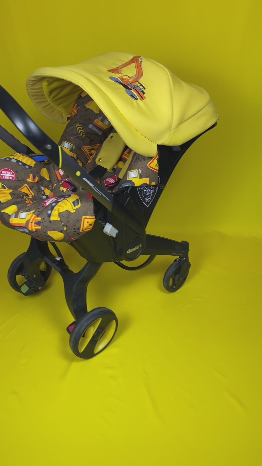 Personalized Baby Boy Car Seat Cover – Construction Print & Yellow Accessories