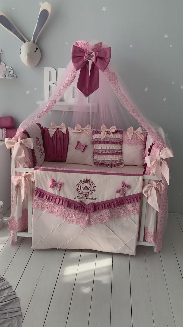 Purple Butterfly Crib Bumper Set for Baby Girls