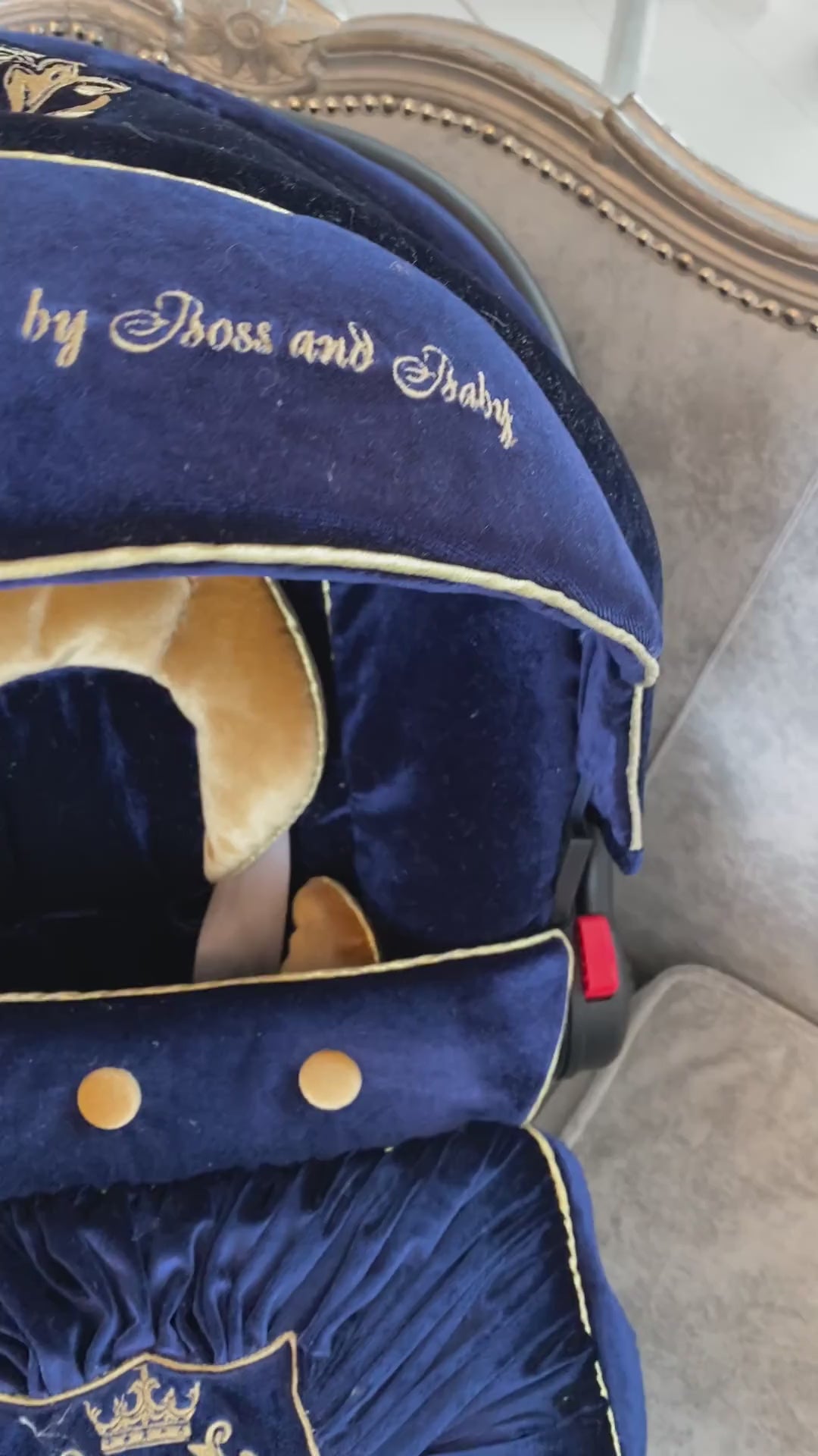 Royal Blue Velvet Baby Car Seat Cover Set with Embroidery