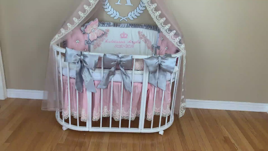Purple Pink Baby Girl Crib Bedding with Canopy