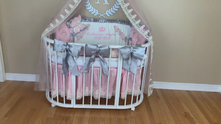 Purple Pink Baby Girl Crib Bedding with Canopy