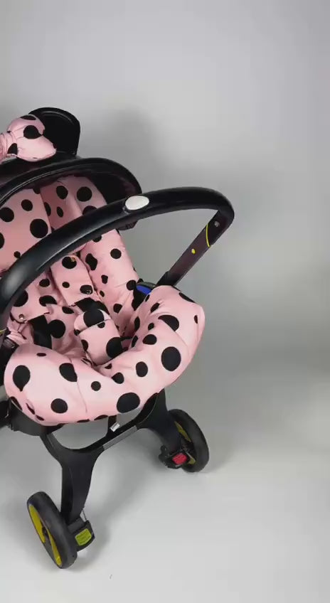 Pink Polka Dot Baby Car Seat Cover Set – Ears & Bow 7