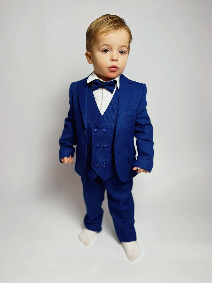 Boys Navy Blue 5-Piece Tuxedo Suit – Formal & Stylish