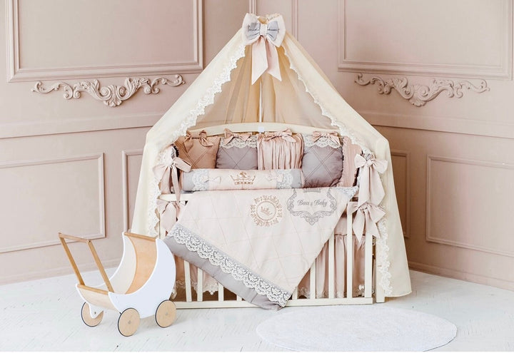 Cream Beige Crib Bedding Set – Neutral Baby Nursery Decor