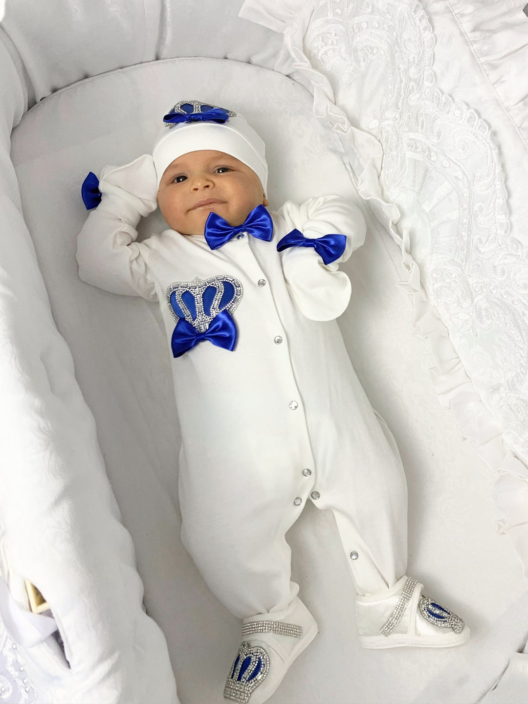 Custom Baby Boy Take-Home Outfit with Crown Onesie