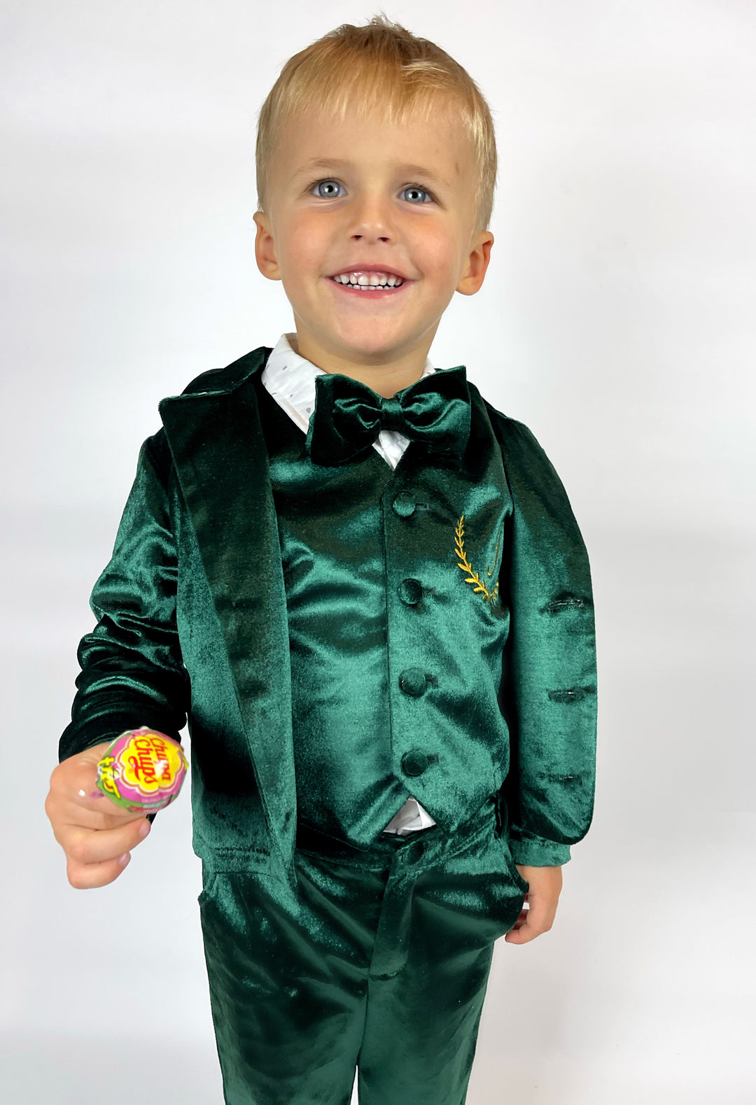Personalized Emerald Green Velvet Baby Boy Suit