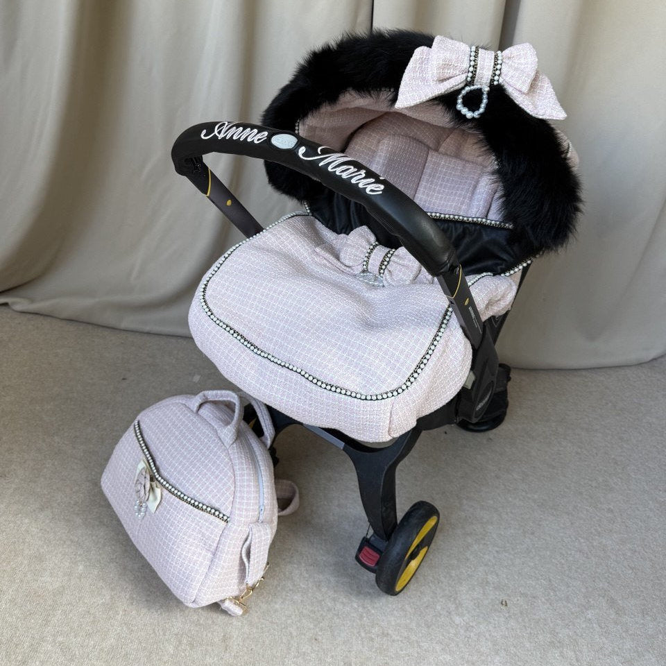 Pink Tweed Baby Car Seat Cover Set – Elegant Pattern Design