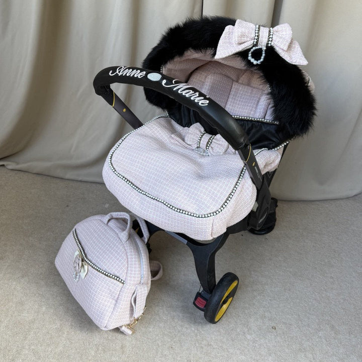 Pink Tweed Baby Car Seat Cover Set – Elegant Pattern Design