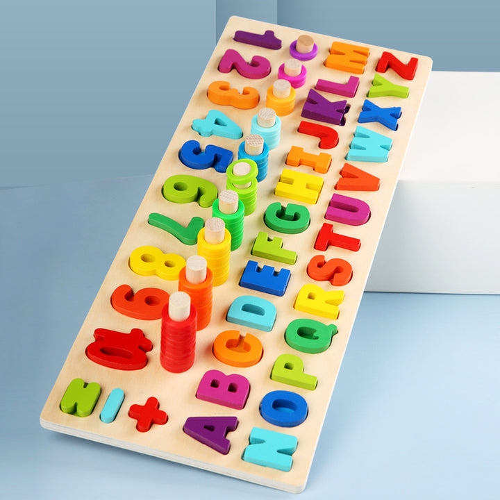 Multifunctional Wooden Educational Toy: Digital Shape Fishing and Alphabet Ferrule Set