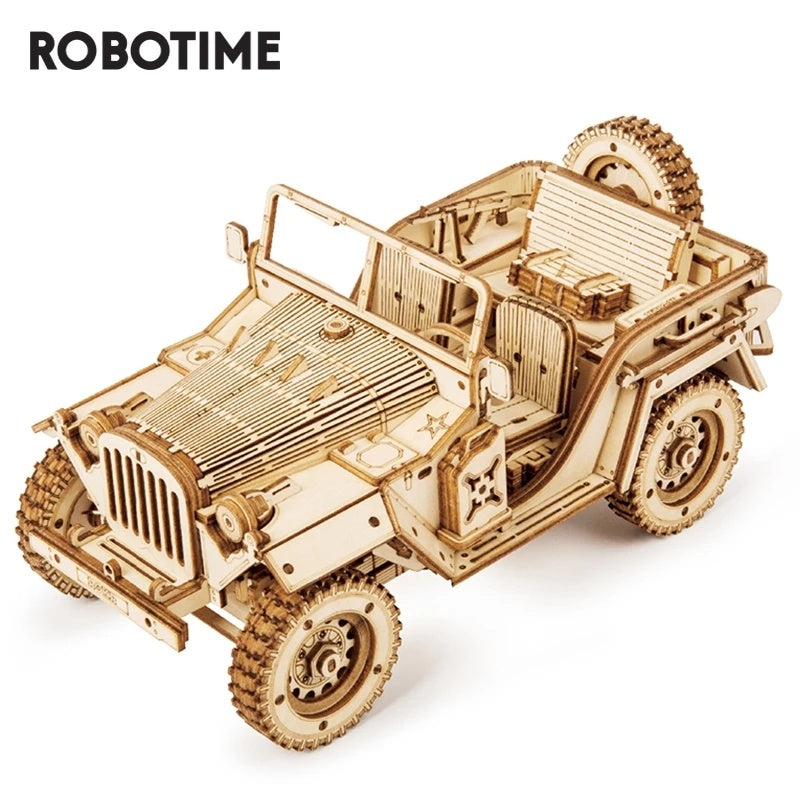 1:18 Scale Wooden Army Jeep Model Kit - DIY 3D Puzzle for Hobbyists and Collectors