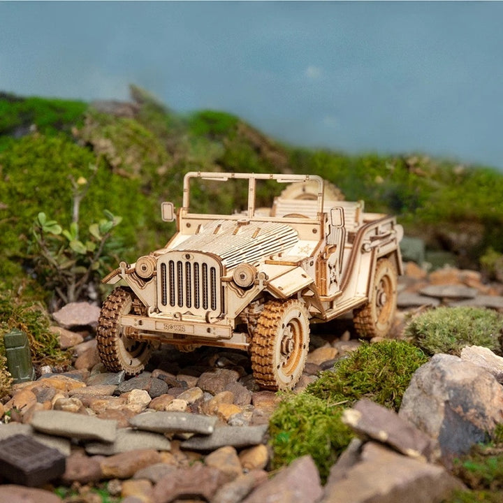 1:18 Scale Wooden Army Jeep Model Kit - DIY 3D Puzzle for Hobbyists and Collectors