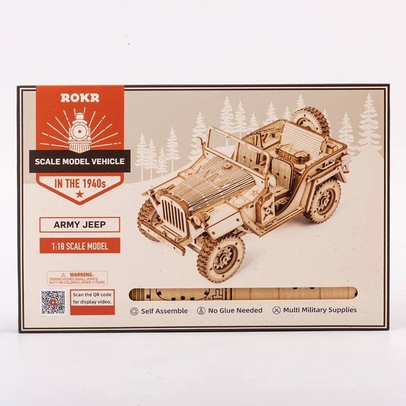 1:18 Scale Wooden Army Jeep Model Kit - DIY 3D Puzzle for Hobbyists and Collectors