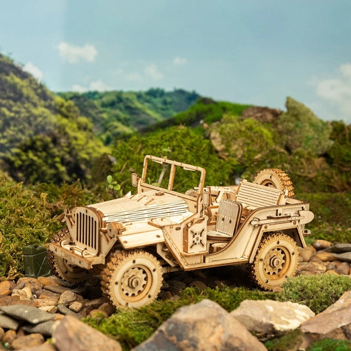 1:18 Scale Wooden Army Jeep Model Kit - DIY 3D Puzzle for Hobbyists and Collectors