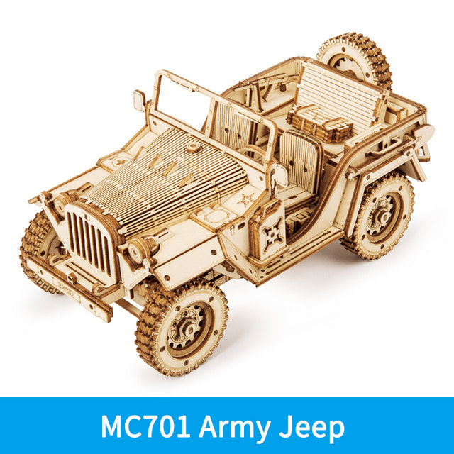 1:18 Scale Wooden Army Jeep Model Kit - DIY 3D Puzzle for Hobbyists and Collectors