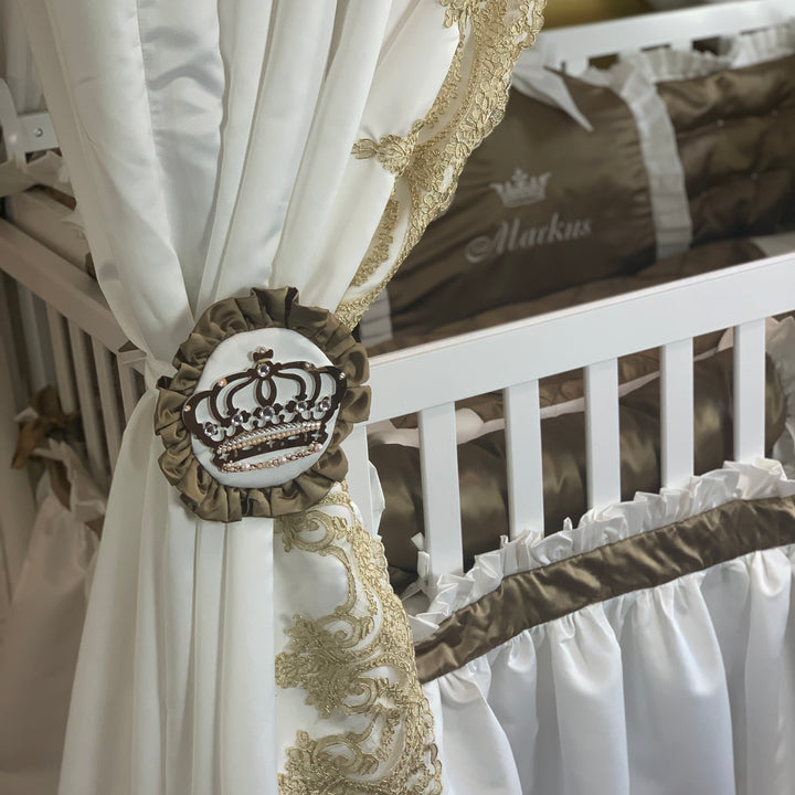 Gold Baby Boy Crib Bedding Set with Lace & Canopy
