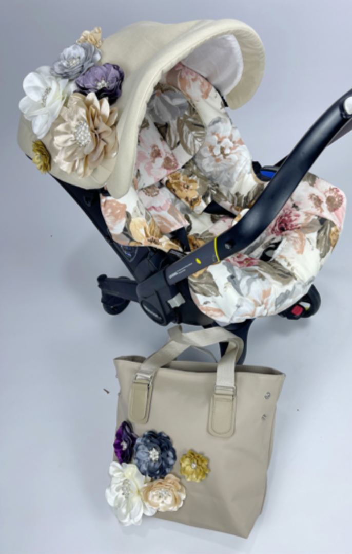 Floral Bliss: 3D Flower Canopy Carseat Set - Perfect for Baby Girls, Baby Shower Gifts!