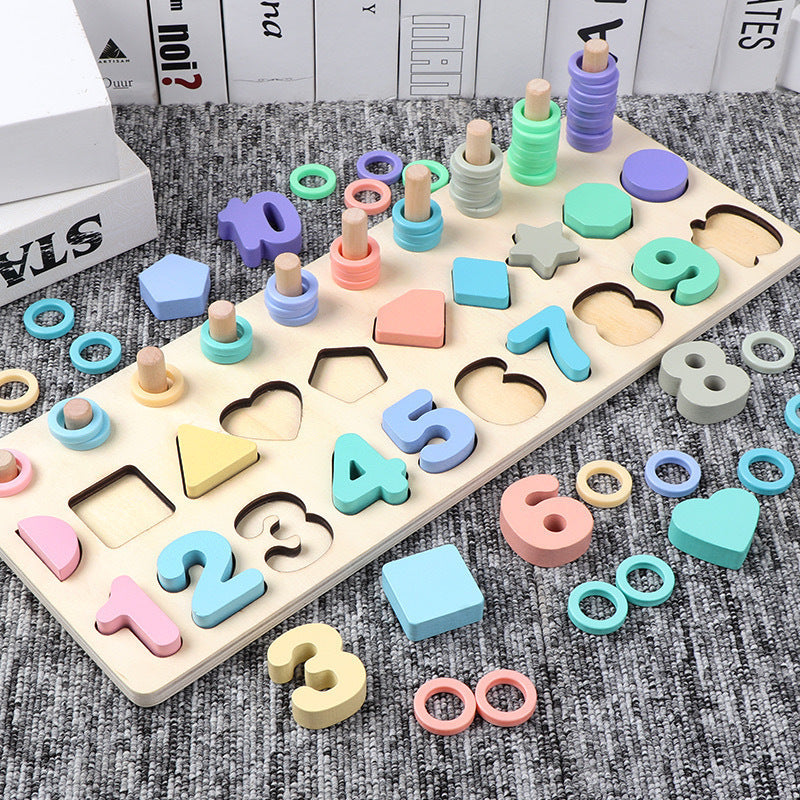 Multifunctional Wooden Educational Toy: Digital Shape Fishing and Alphabet Ferrule Set