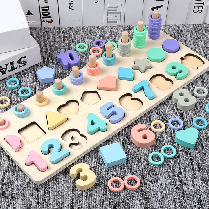 Multifunctional Wooden Educational Toy: Digital Shape Fishing and Alphabet Ferrule Set