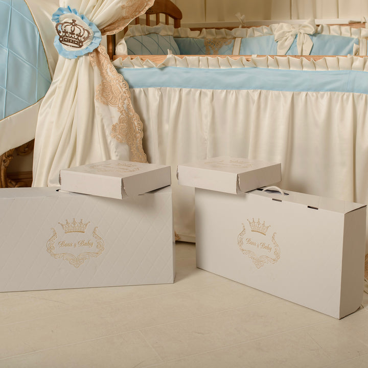 Luxury Baby Blue & Ivory Lace Bedding Set for Cribs