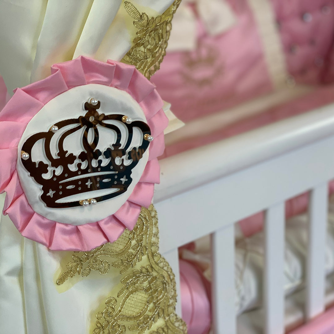 Luxury Pink Baby Girl Bedding Set with Lace & Rhinestones