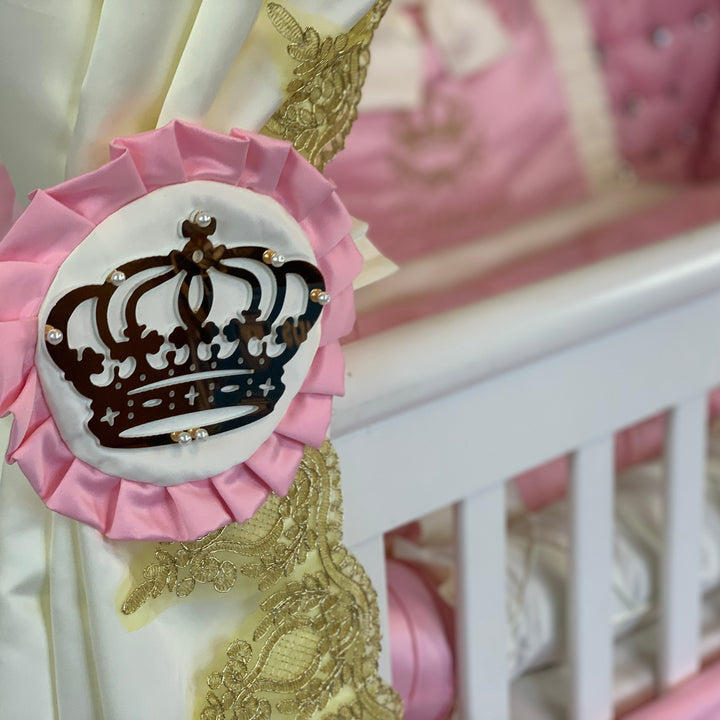 Luxury Pink Baby Girl Bedding Set with Lace & Rhinestones