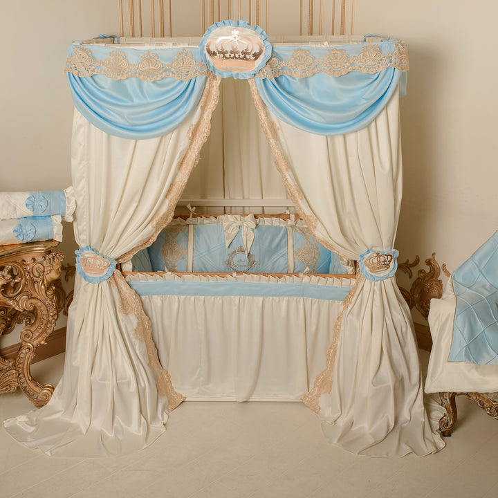 Luxury Baby Blue & Ivory Lace Bedding Set for Cribs
