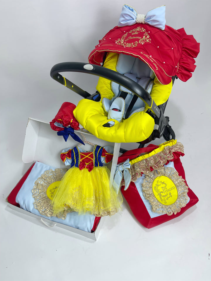 Housse de siège d'auto personnalisée pour bébé fille - Thème Blanche Neige - Accessoires de poussette Doona