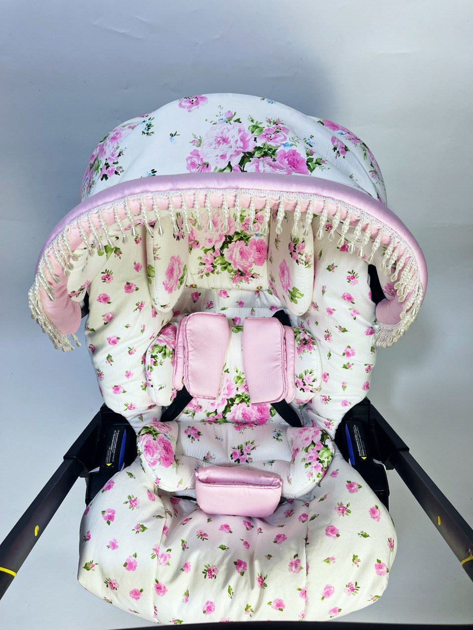 Vintage-Inspired Pink Flower Print Stroller Car Seat Cover Set: Perfect Gift for Expecting Moms!