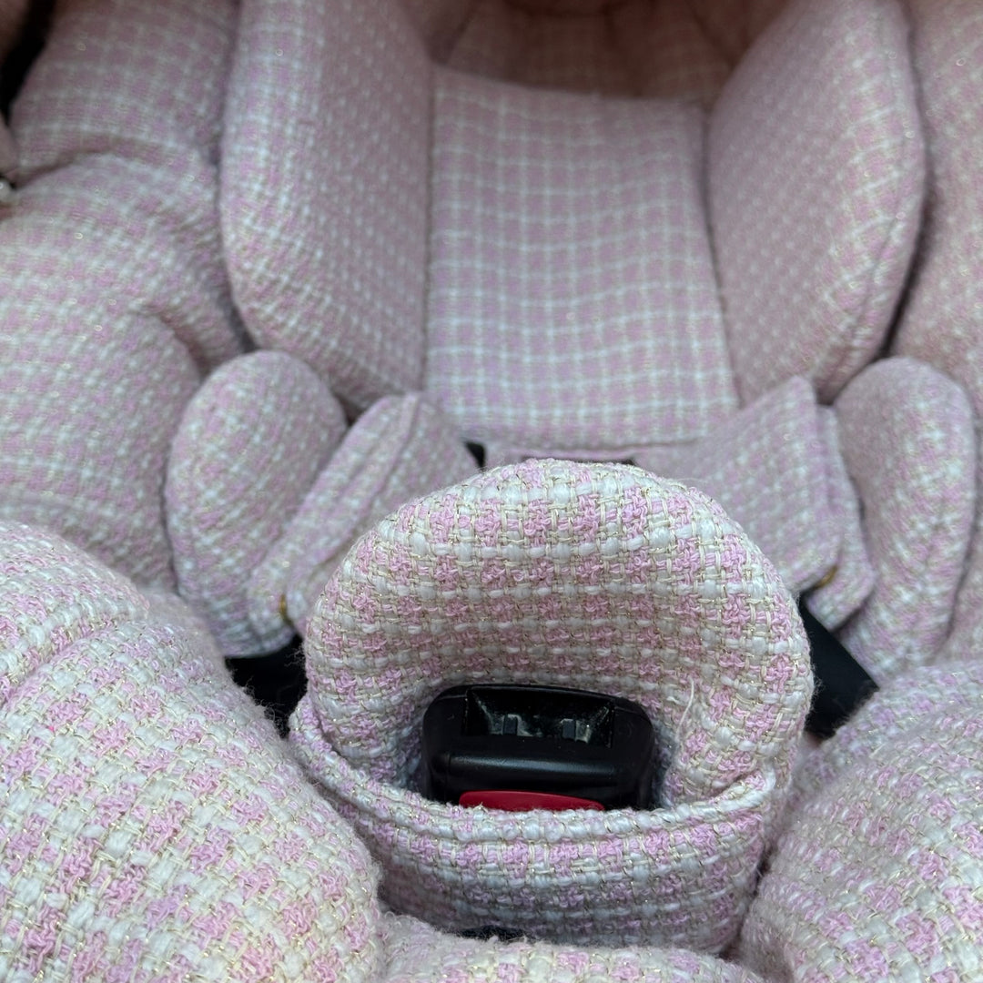 Pink Tweed Baby Car Seat Cover Set – Elegant Pattern Design