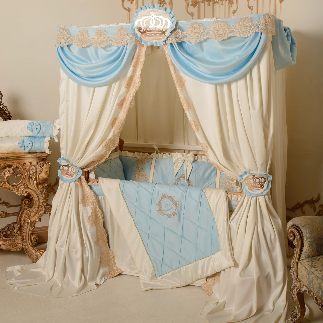 Luxury Baby Blue & Ivory Lace Bedding Set for Cribs