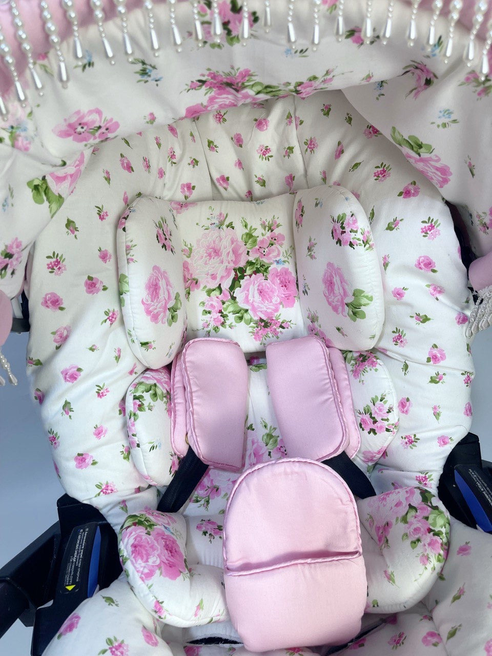 Vintage-Inspired Pink Flower Print Stroller Car Seat Cover Set: Perfect Gift for Expecting Moms!