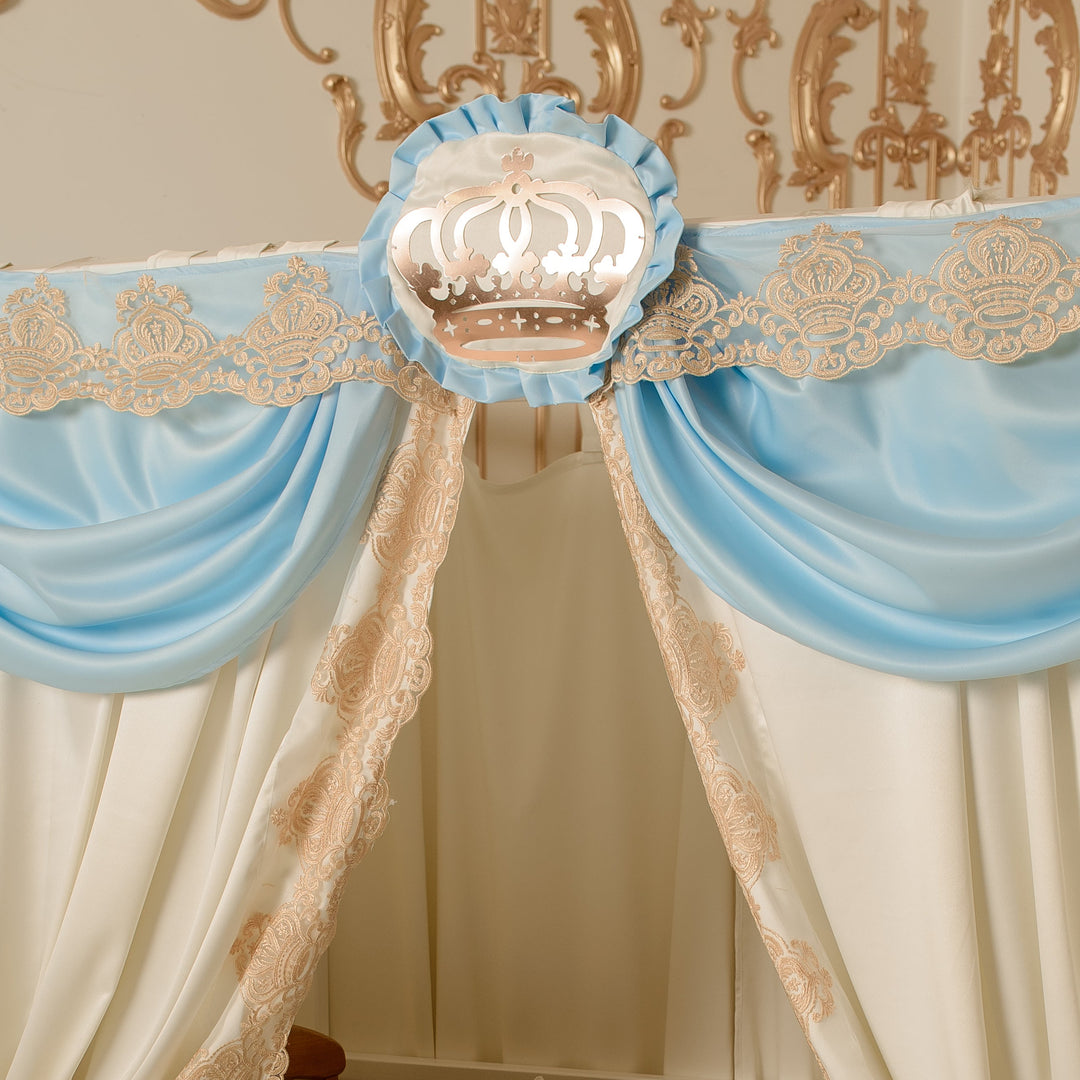 Luxury Baby Blue & Ivory Lace Bedding Set for Cribs