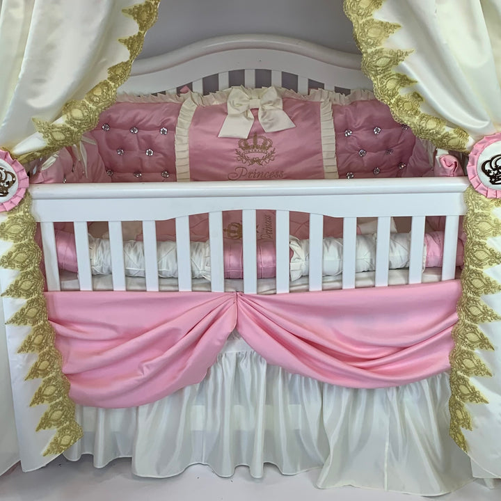 Luxury Pink Baby Girl Bedding Set with Lace & Rhinestones