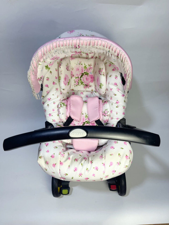 Vintage-Inspired Pink Flower Print Stroller Car Seat Cover Set: Perfect Gift for Expecting Moms!