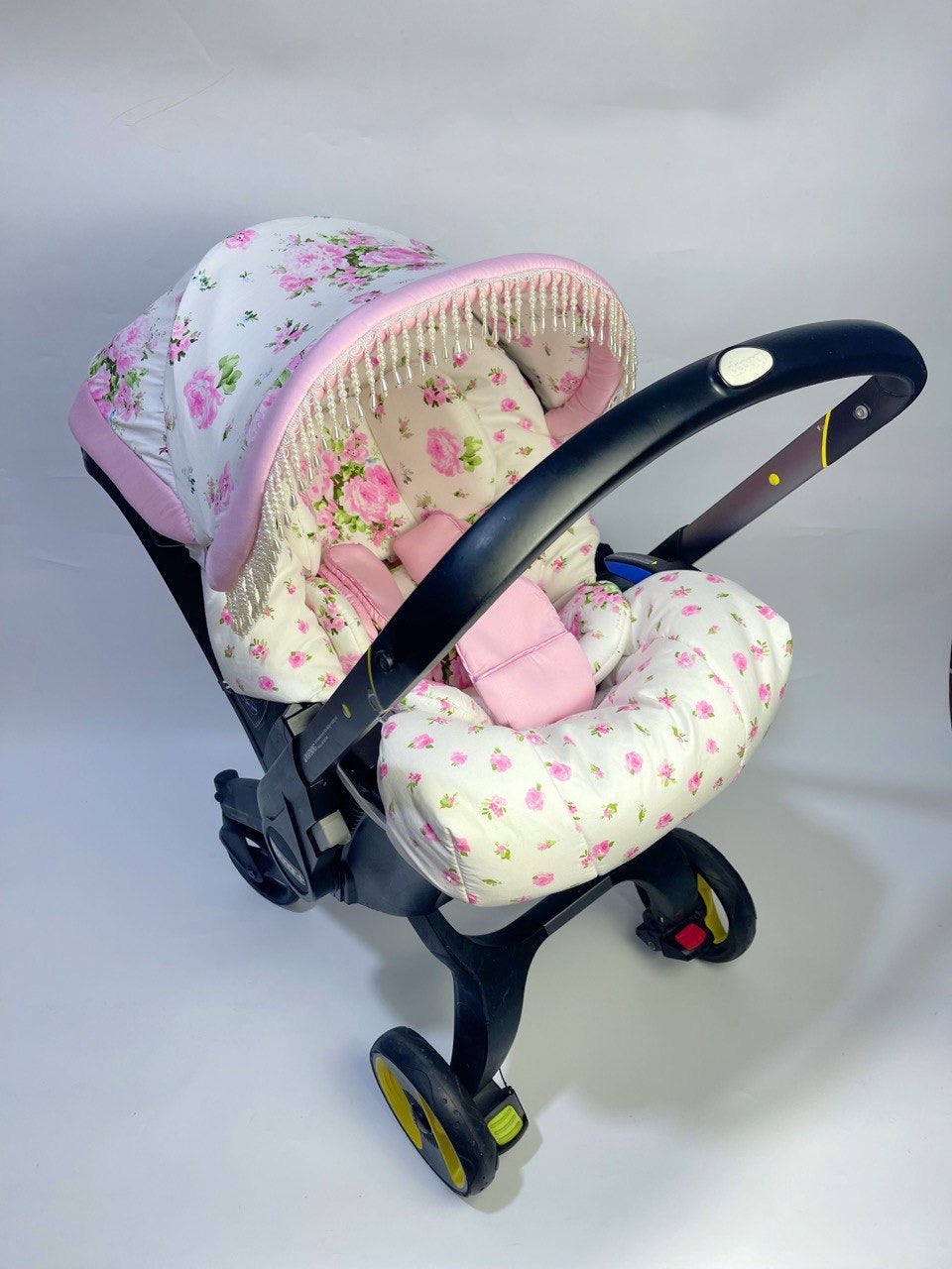 Vintage-Inspired Pink Flower Print Stroller Car Seat Cover Set: Perfect Gift for Expecting Moms!