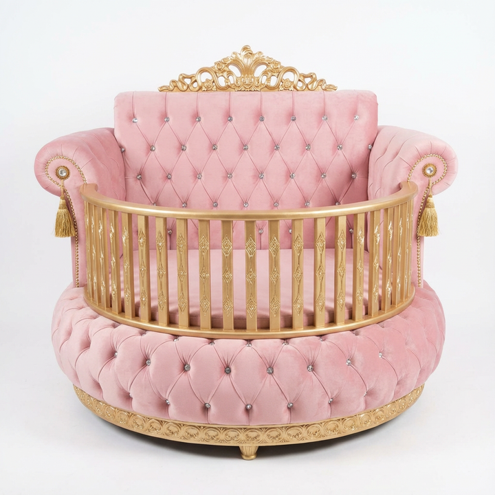 Royal Round Velvet Baby Crib with Rhinestones – Luxury Nursery
