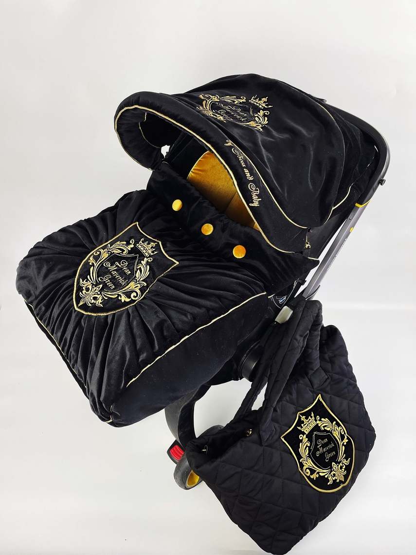 Black & Gold Personalized Doona Car Seat Accessories Set