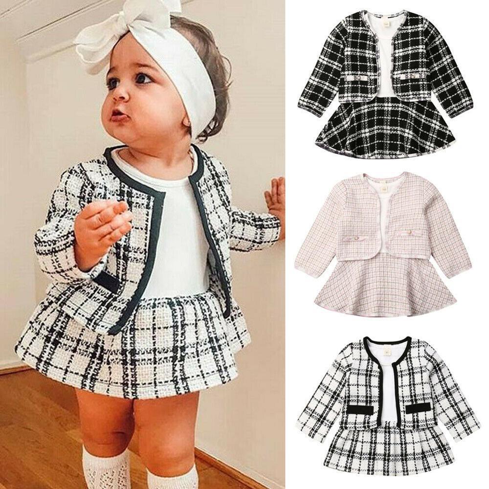 Chic Baby Girl Plaid Two-Piece Outfit – Long-Sleeved Top & Pants