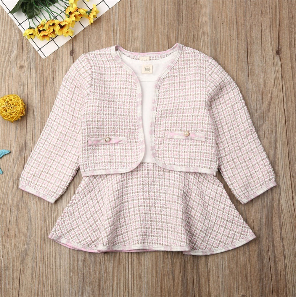 Chic Baby Girl Plaid Two-Piece Outfit – Long-Sleeved Top & Pants