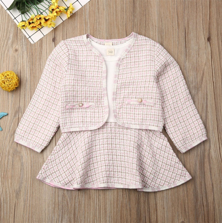Chic Baby Girl Plaid Two-Piece Outfit – Long-Sleeved Top & Pants