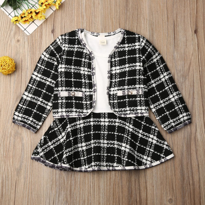 Chic Baby Girl Plaid Two-Piece Outfit – Long-Sleeved Top & Pants